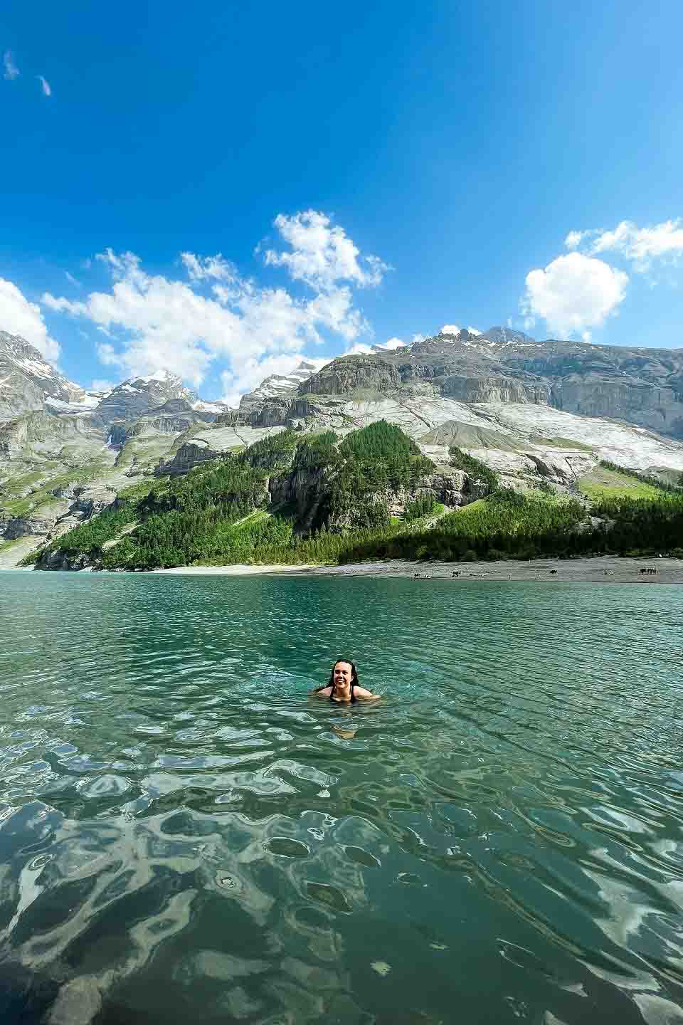 Kaitlan taking a dip in Lake Oeschinen