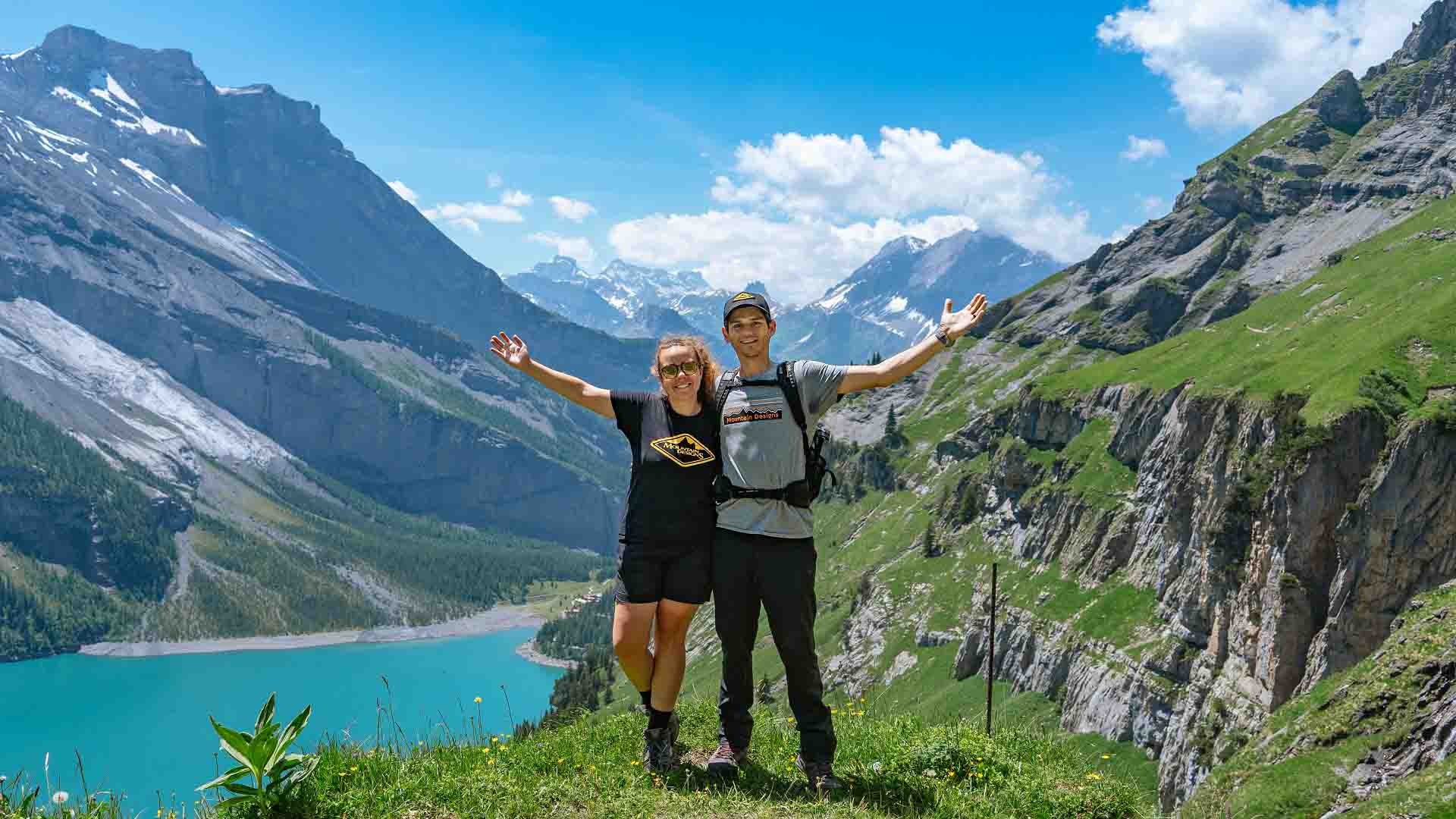 Zach & Kaitlan posing with the beautiful Kandersteg view