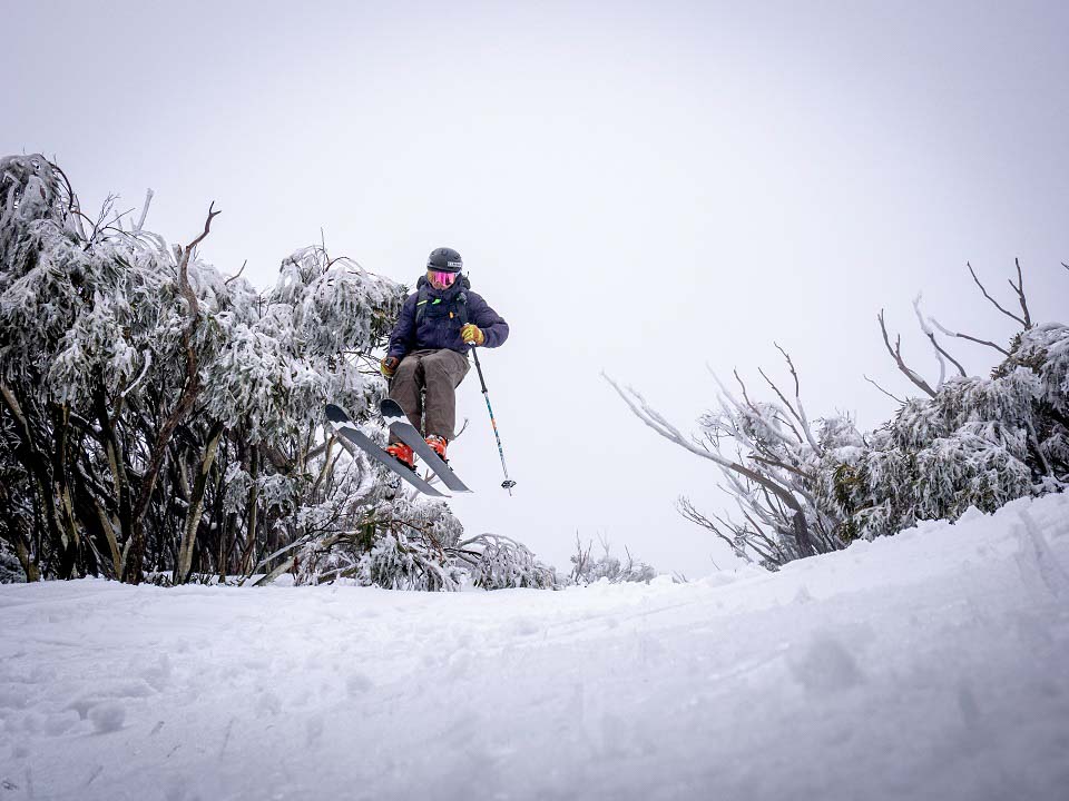 Chris on the skis catching air at Mt Bogong