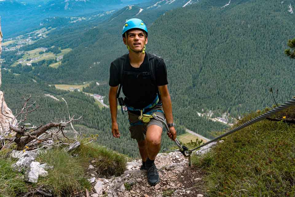 Zach cable climbing up the ascent