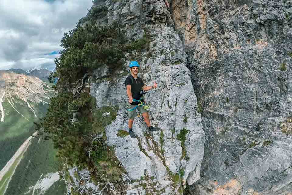 Wide fisheye shot of Zach Bostock cable climbing up the ascent