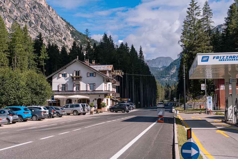 Main road towards Fiames Hotel opposite the trail head